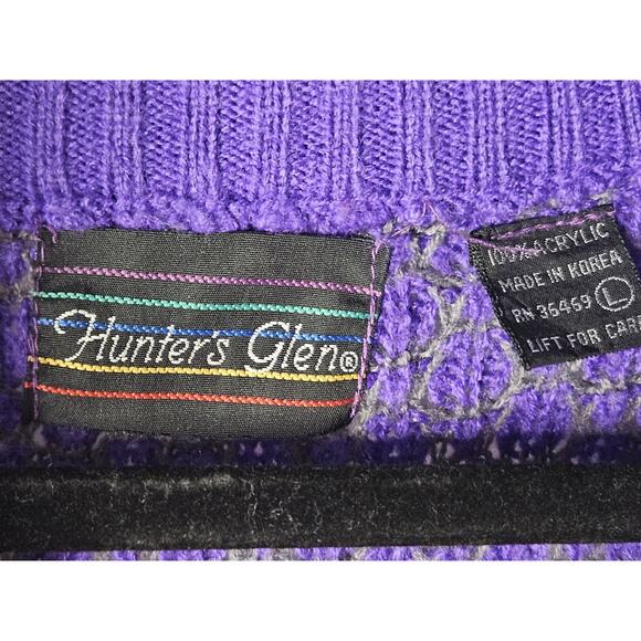 Vintage Hunter Glen Open Knit Sweater Large Purple Gray 1/4 Zip Lightweight - Picture 5 of 6